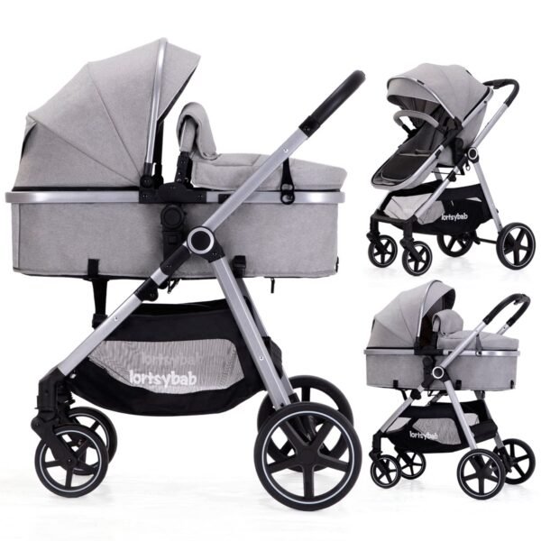2-in-1 Baby Stroller with Bassinet Mode - Folding Infant Newborn Pram Stroller with Reversible Seat - Toddler Strollers for 0-36 Months Old Babies (Gery)