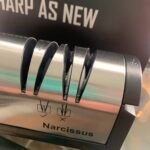 Narcissus Knife Sharpener. Professional 2 Stage Electric Knife Sharpener for Quick Sharpening & Polishing. with Scissors Sharpener and Metal Dust Collection Box. Stainless Steel. Silver photo review
