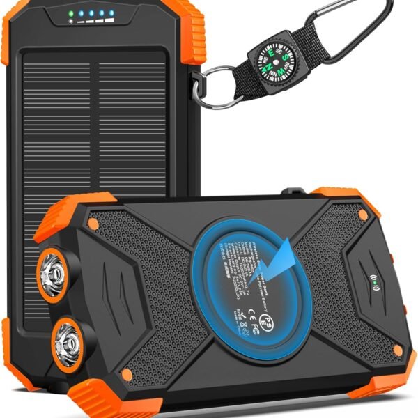 BLAVOR Solar Power Bank 10.000mAh. Portable Wireless Charger. 20W Fast Charging External Battery Pack with USB C for Cell Phones. Solar Panel Charging with Dual Flashlight for Camping